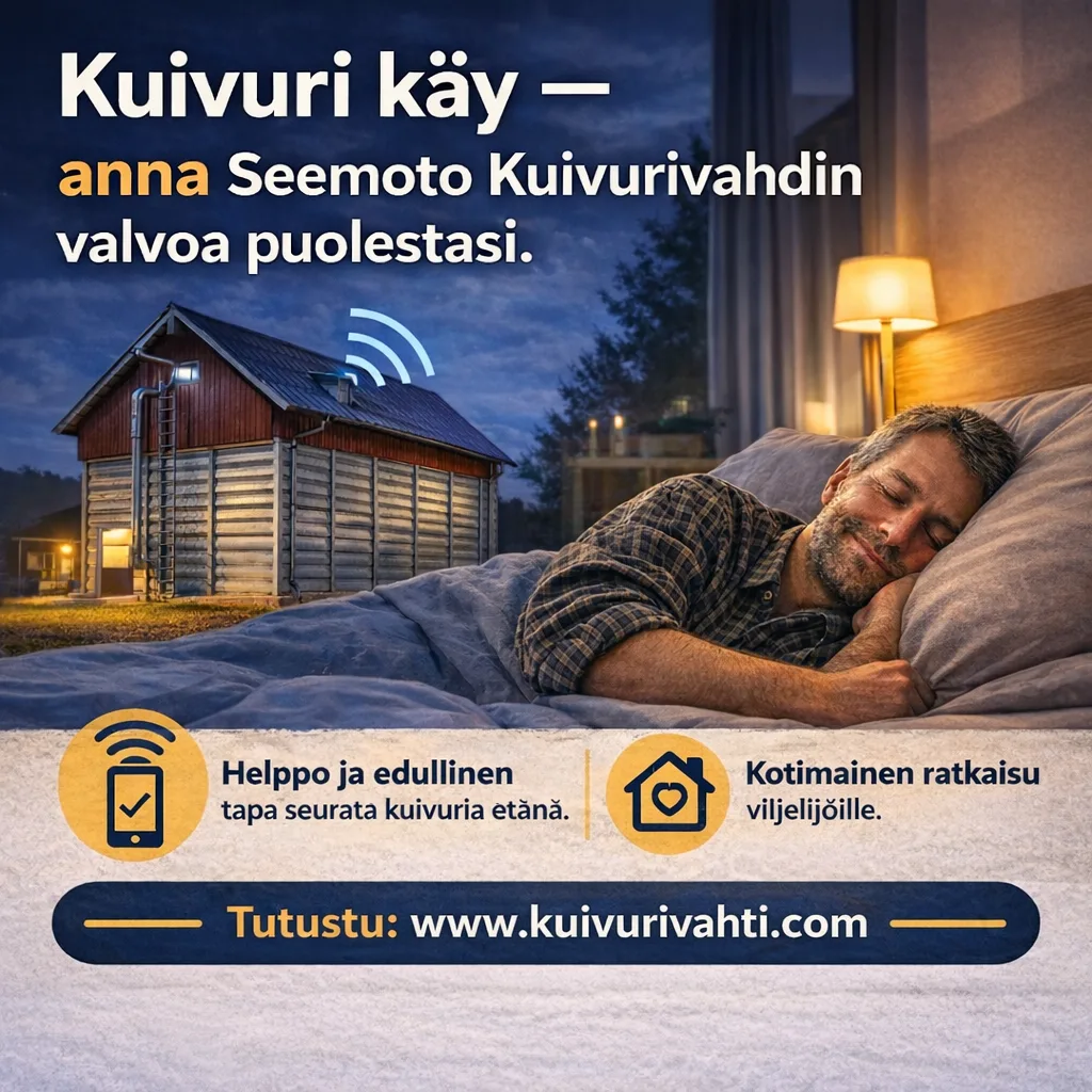 Seemoto Kuivurivahti -anturi viljankuivurin poistoilmaputkessa